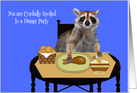 Invitations to Dinner Party, general, adorable raccoon, table Setting card