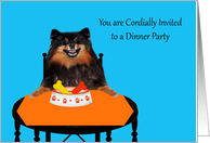 Invitations to Dinner Party, adorable Pomeranian with table Setting card