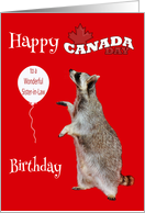 Birthday On Canada Day To Sister-in-Law, Raccoon with balloon, leaf card