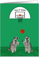 20th Birthday with Cute Raccoons Playing Basketball Under a Hoop card