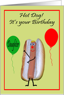 Birthday to Daughter, Hot Dog with cute a face and colorful balloons card