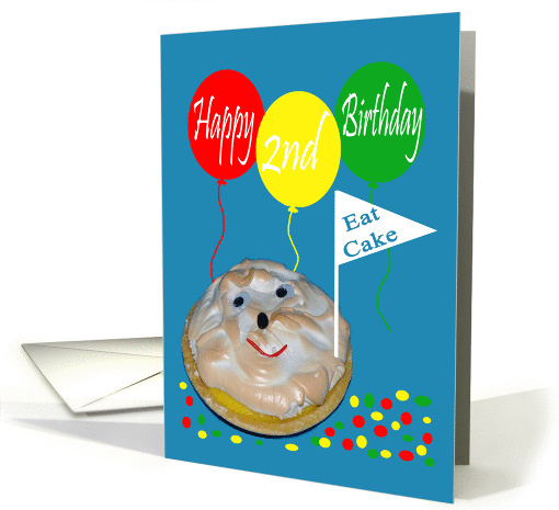 2nd Birthday, Pie with face and balloons card (834618)