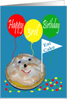 3rd Birthday, Pie with face and balloons card