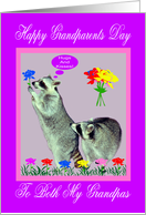 Grandparents Day To Both My Grandpas, Raccoons with flowers, pink card