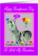 Grandparents Day To Both My Grandmas, Raccoons with flowers, pink card