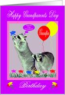 Birthday On Grandparents Day to grandpa, Raccoons with flowers card