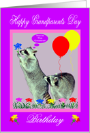 Birthday On Grandparents Day, general, Raccoons with flowers, purple card