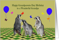 Birthday On Grandparents Day to Grandpa, Raccoons with butterflies card