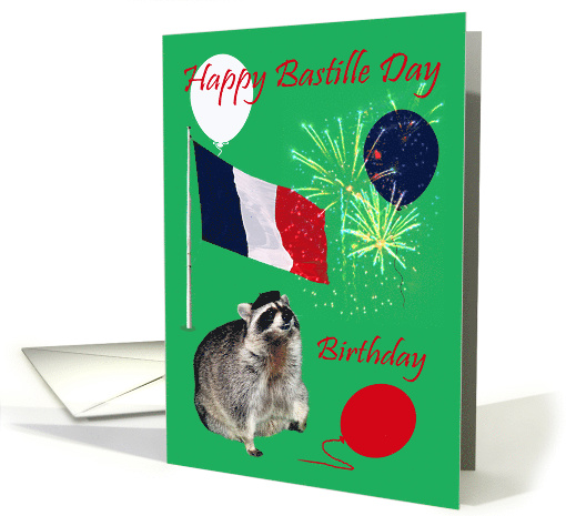 Birthday on Bastille Day Card with a Cute Raccoon Wearing a Beret card