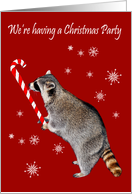 Invitations, Christmas Party, general, Raccoon eating candy cane card