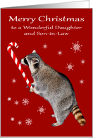 Christmas to Daughter and Son-in-Law, Raccoon eating a candy cane card