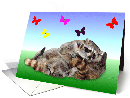 Blank Note Card, all occasion, adorable raccoons... (840640)