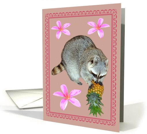 All Occasion Blank Note Card, Raccoon with pineapple and... (841475)
