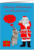 Christmas to Cousin, Raccoon with Santa Claus checking his list card