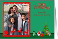 Christmas custom name photo card, Raccoon As Santa Claus, tree card