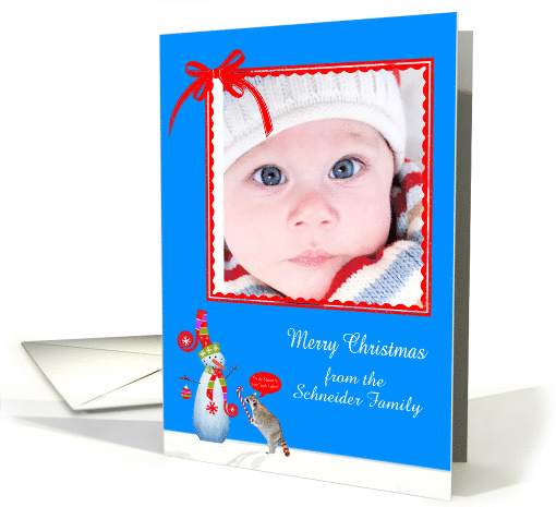 Christmas, custom name photo card, Raccoon eating candy cane card