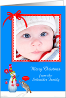 Christmas, custom name photo card, Raccoon eating candy cane card