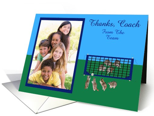 Thank You Coach Photo Card, custom, Raccoons playing volley ball card