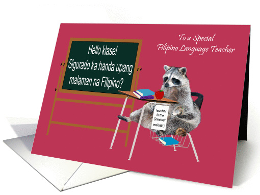 Teacher Appreciation Day To Filipino Language Teacher, Raccoon card
