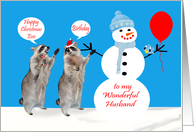 Birthday on Christmas Eve to Husband with Raccoons and a Snowman card