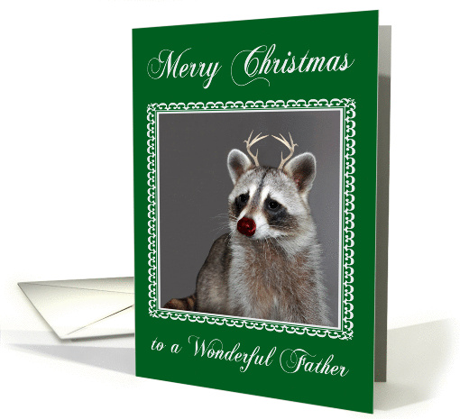 Christmas to Father, Raccoon with antlers and candy canes... (858629)