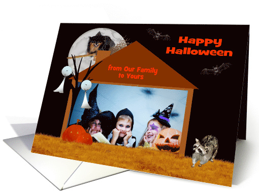 Halloween, Custom Photo Card, Pomeranian witch, Raccoon warlock card