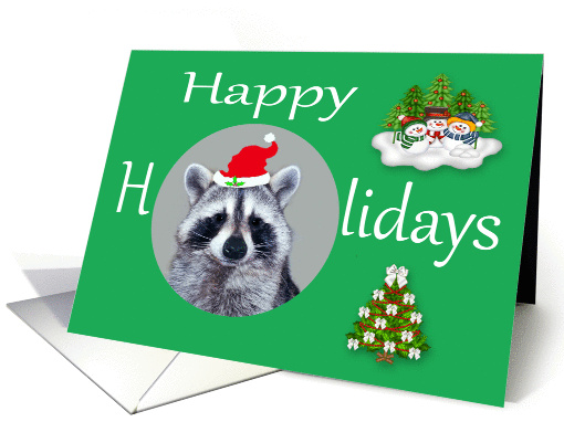 Happy Holidays, general, Raccoon wearing a Santa Claus Hat card