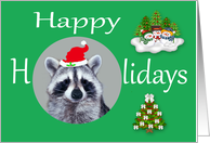 Happy Holidays, general, Raccoon wearing a Santa Claus Hat card