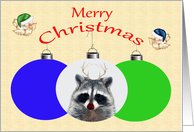 Christmas, general, Raccoon with antlers and a colored nose, birds card
