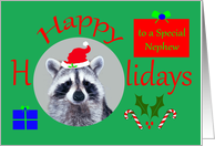 Happy Holidays To Nephew with a Raccoon Wearing a Santa Claus Hat card