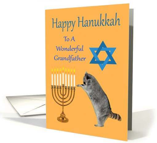 Hanukkah To Grandfather, Raccoon praying by a menorah with... (866447)