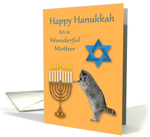 Hanukkah to Mother, Raccoon praying by a menorah with a... (866451)
