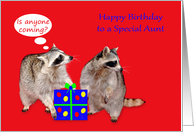 Birthday to Aunt with Raccoon AKA Masked Bandits Stealing a Present card