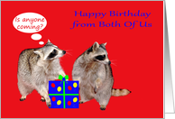 Birthday from Both Of Us with Raccoons Stealing a Wrapped Present card
