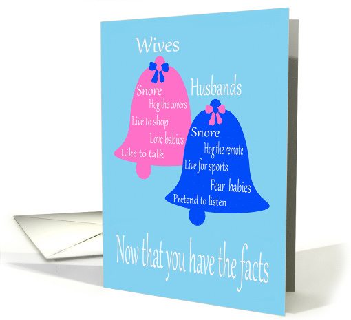 Wedding Congratulation with a Pink and Blue Bells on Light Blue card