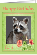 Birthday To Dad, Raccoon portrait with flowers card