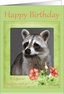 Birthday To Daughter-in-Law, Raccoon portrait with flowers card