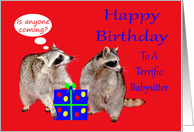 Birthday To Babysitter, raccoons stealing a present card