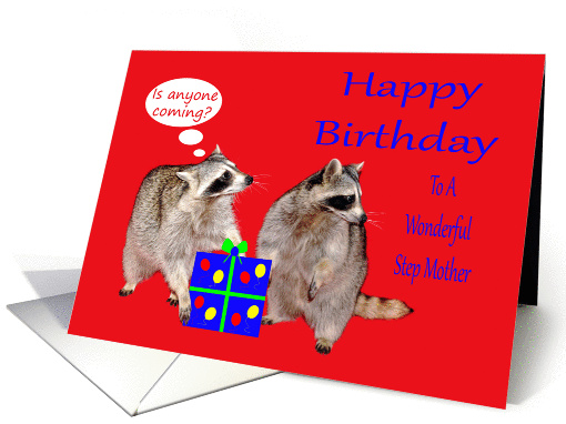Birthday To Step Mother, raccoons stealing a present card (869516)