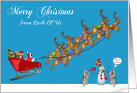 Christmas from Both Of Us with a Raccoon Santa Claus Driving a Sleigh card
