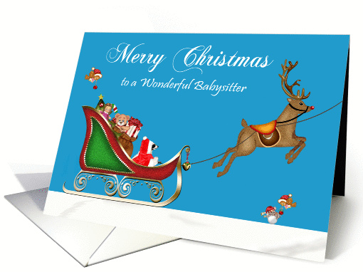 Christmas to Babysitter, Raccoon Santa Claus with deer in... (877683)