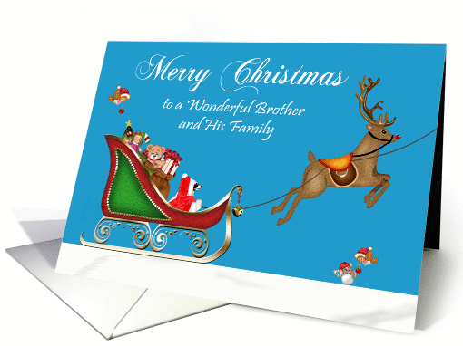 Christmas to Brother and Family, Raccoon Santa in a sleigh... (879963)