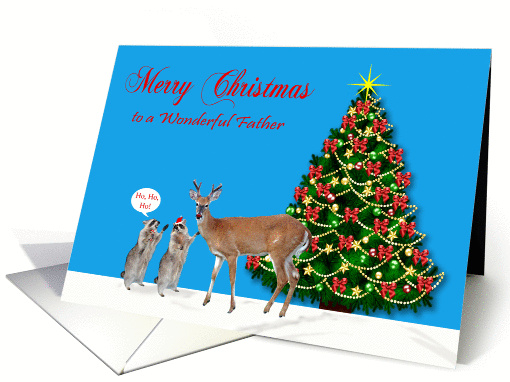 Christmas to Father, Raccoons with reindeer and decorated... (881979)