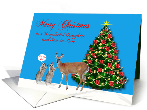 Christmas to Daughter and Son in Law with Raccoons and a Reindeer card