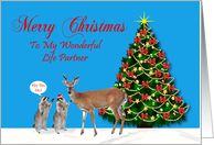 Christmas To Life Partner, Raccoons with reindeer and decorated tree card