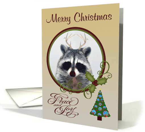 Christmas, general, Raccoon with antlers and a tree in a... (883696)