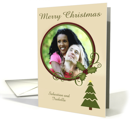 Christmas Custom Name Photo Card with a Christmas Tree and a Star card