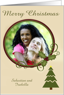Christmas Custom Name Photo Card with a Christmas Tree and a Star card