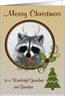 Christmas to Grandma and Grandpa, Raccoon with antlers and tree card