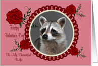 Valentine’s Day To Wife, Raccoon in a heart frame with roses card